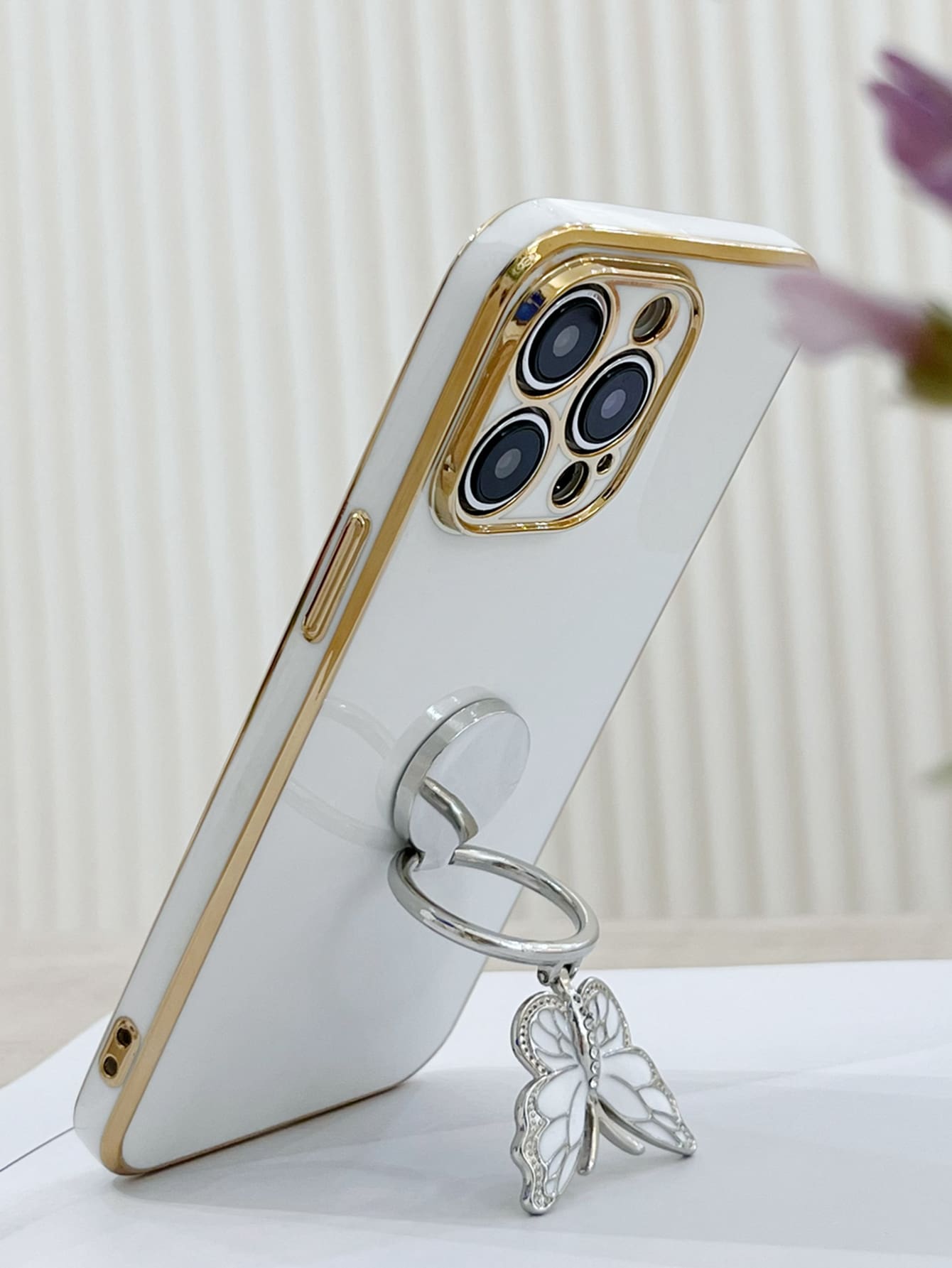 Plating Phone Case With Butterfly Design Ring Holder,International Version, Not The Domestic Version - White - View 1