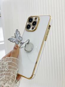 Plating Phone Case With Butterfly Design Ring Holder,International Version, Not The Domestic Version - White - View 3