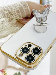 Plating Phone Case With Butterfly Design Ring Holder,International Version, Not The Domestic Version - White - View 5