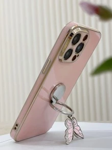 Plating Phone Case With Butterfly Design Ring Holder,International Version, Not The Domestic Version - Pink - View 1