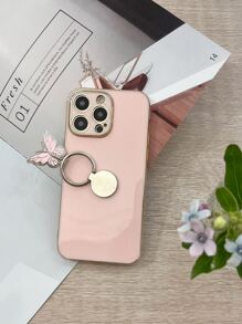 Plating Phone Case With Butterfly Design Ring Holder,International Version, Not The Domestic Version - Pink - View 3