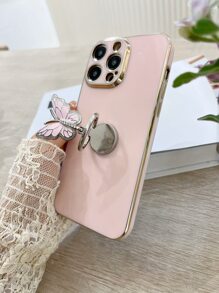 Plating Phone Case With Butterfly Design Ring Holder,International Version, Not The Domestic Version - Pink - View 5