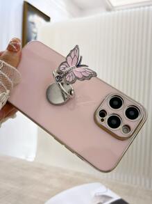 Plating Phone Case With Butterfly Design Ring Holder,International Version, Not The Domestic Version - Pink - View 2