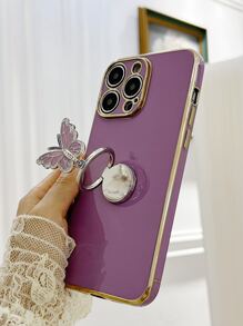 Butterfly Decor Phone Case With Ring Holder,International Version, Not The Domestic Version - Purple - View 3