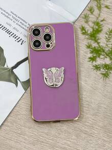 Butterfly Decor Phone Case With Ring Holder,International Version, Not The Domestic Version - Purple - View 5