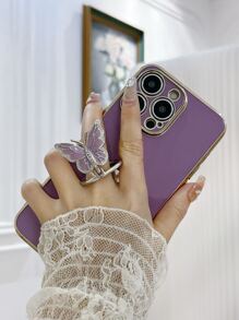 Butterfly Decor Phone Case With Ring Holder,International Version, Not The Domestic Version - Purple - View 6