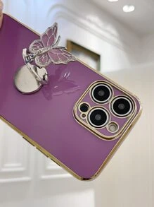 Butterfly Decor Phone Case With Ring Holder,International Version, Not The Domestic Version - Purple - View 4