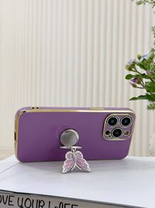 Butterfly Decor Phone Case With Ring Holder,International Version, Not The Domestic Version - Purple - View 2