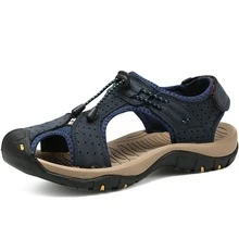 Cow Leather Sandals Outdoor Hiking Sandals Waterproof Athletic Sports Sandals Closed Toe Water Sandals - 藍色 - 查看 1