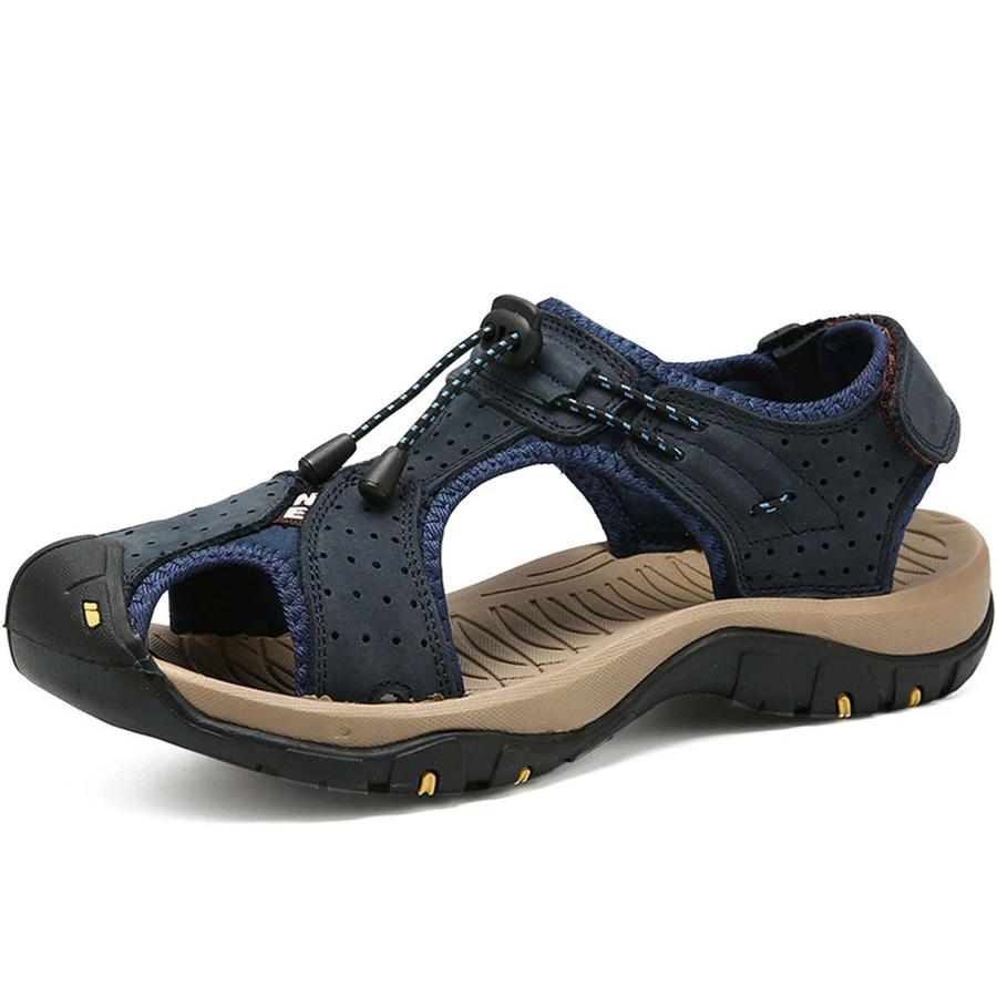 Cow Leather Sandals Outdoor Hiking Sandals Waterproof Athletic Sports Sandals Closed Toe Water Sandals - 藍色 - 查看 1