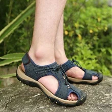 Cow Leather Sandals Outdoor Hiking Sandals Waterproof Athletic Sports Sandals Closed Toe Water Sandals - 藍色 - 查看 4