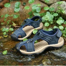 Cow Leather Sandals Outdoor Hiking Sandals Waterproof Athletic Sports Sandals Closed Toe Water Sandals - 藍色 - 查看 3