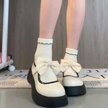 Fashionable Thick-soled Mary Jane Shoes With Bowknot Decoration - Beige - View 2