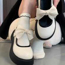 Fashionable Thick-soled Mary Jane Shoes With Bowknot Decoration - Beige - View 5
