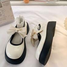Fashionable Thick-soled Mary Jane Shoes With Bowknot Decoration - Beige - View 1
