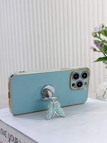 Butterfly Decor Phone Case With Ring Holder,International Version, Not The Domestic Version - Green - View 3