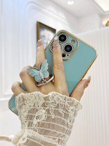 Butterfly Decor Phone Case With Ring Holder,International Version, Not The Domestic Version - Green - View 6