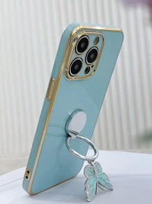 Butterfly Decor Phone Case With Ring Holder,International Version, Not The Domestic Version - Green - View 2