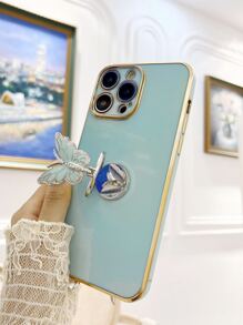 Butterfly Decor Phone Case With Ring Holder,International Version, Not The Domestic Version - Green - View 5