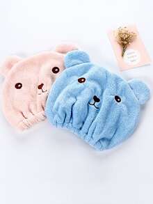1pc Cartoon Bear Pattern Coral Fleece Hair Drying Cap, Super Fine Fiber Quick Drying Towel Turban Shower Towels For Beaty Salon, Hotel Sports,Home Essentials, Towel, Skin Care
