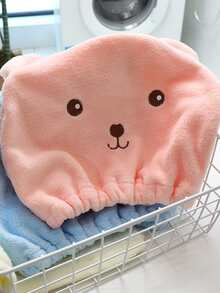 1pc Cartoon Bear Pattern Coral Fleece Hair Drying Cap, Super Fine Fiber Quick Drying Towel Turban Shower Towels For Beaty Salon, Hotel Sports,Home Essentials, Towel, Skin Care