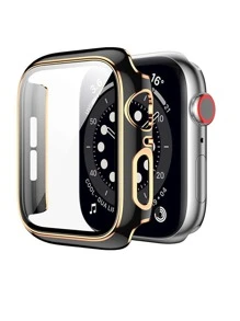 2pcs/Set Ultra Slim Protective Watch Case Cover, Compatible With Watch Series 10 9 SE 8 7 6 5 4 3 2 1, Black With Rose Gold Bezel + White With Rose Gold Bezel, 38mm 40mm 41mm 42mm 44mm 45mm 46mm 49mm, PC Hard Material, Fashionable & Protective