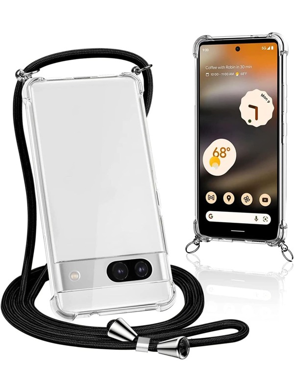 1 pieza Funda de teléfono suave y antigolpes, transparente y negra, con cordón negro compatible con iPhone 16/16pro/16plus/16promax/15/15 Plus/15 Pro/15 Pro Max/14 Pro Max/14 Pro/14 Plus/14/13Pro Max/13pro/13/12 Pro Max/12 Pro/12/11, y Galaxy S23/S23+/S23 FE/S23 Ultra/S24/S24+/S24 Ultra
