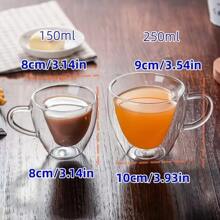 1 件创意双层玻璃杯，心形耐热玻璃咖啡杯，适合茶、饮料和更多学校用品返校 - 透明 - 查看 10