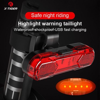 Luz trasera de bicicleta LED recargable por USB X-TIGER, luz de bicicleta brillante, linterna trasera para ciclismo, batería de litio de 210mAh, 4 modos de iluminación