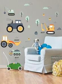 decalmile Construction Vehicles Wall Decals Tractor Excavator Crane Wall Stickers Kids Bedroom Boys Room Playroom Wall Decor - Multicolor - View 6