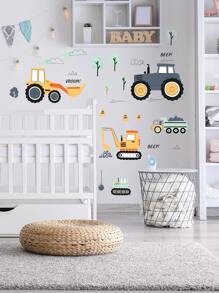 decalmile Construction Vehicles Wall Decals Tractor Excavator Crane Wall Stickers Kids Bedroom Boys Room Playroom Wall Decor - Multicolor - View 3