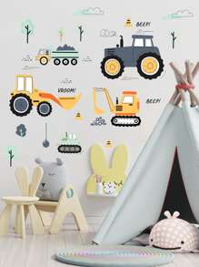 decalmile Construction Vehicles Wall Decals Tractor Excavator Crane Wall Stickers Kids Bedroom Boys Room Playroom Wall Decor - Multicolor - View 4