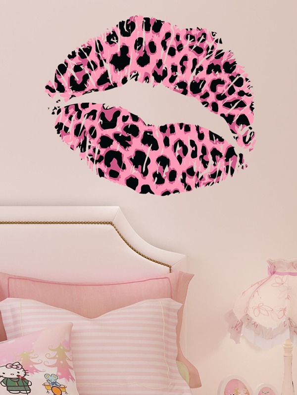 mama look 1buc Leopard Print Sexy Lips Girl Sticker de perete pentru dormitor living Decorare hol, autocolante, autocolante, autocolante din vin pentru decorațiuni interioare, articole de decorare de primăvară Reîmprospătează-ți casa, autocolante Rama