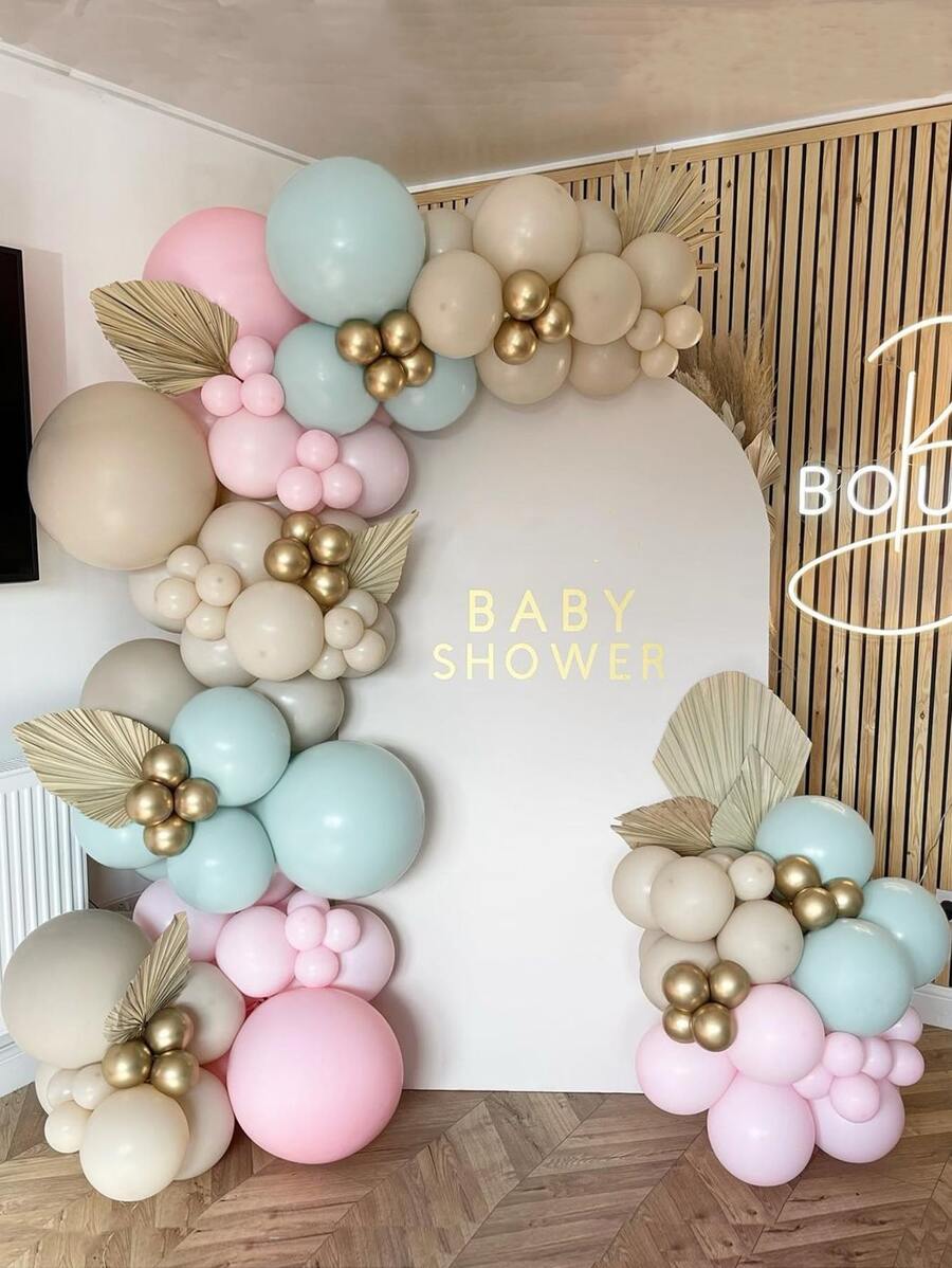 126 piezas fiesta de bienvenida al bebé guirnalda de globos de arco Kit chico chica de fiesta de cumpleaños Decoración revelación de género rosado beige menta azul Guirnalda Set - Multicolor - Ver 1
