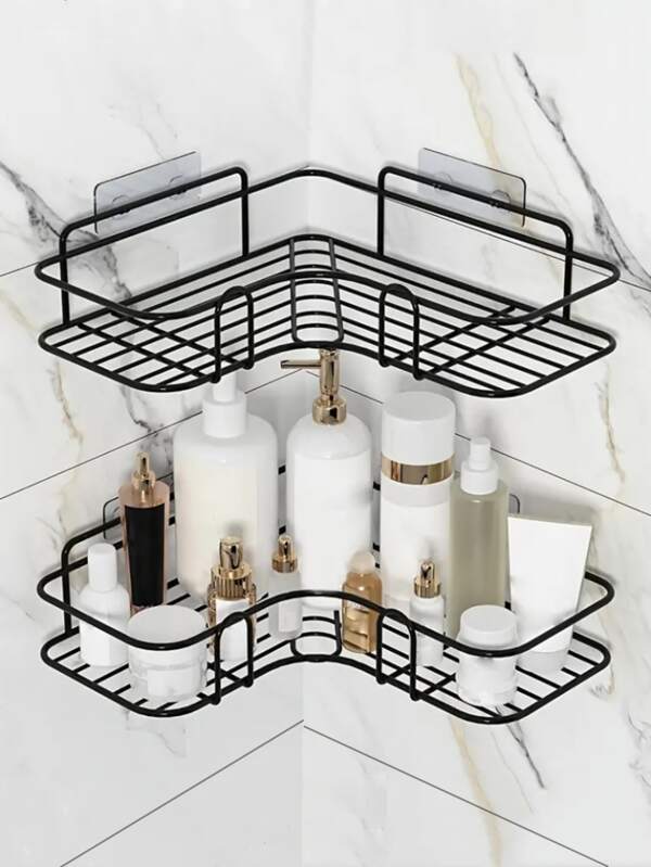 1pc Iron Bathroom Storage Rack, Minimalist Wall Mounted Shelving