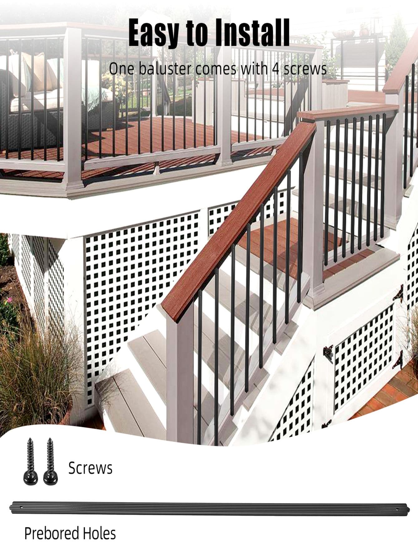 50 Pack Aluminum Deck Balusters, 32.25 x 1 x 0.2 inch Flat Straight ...