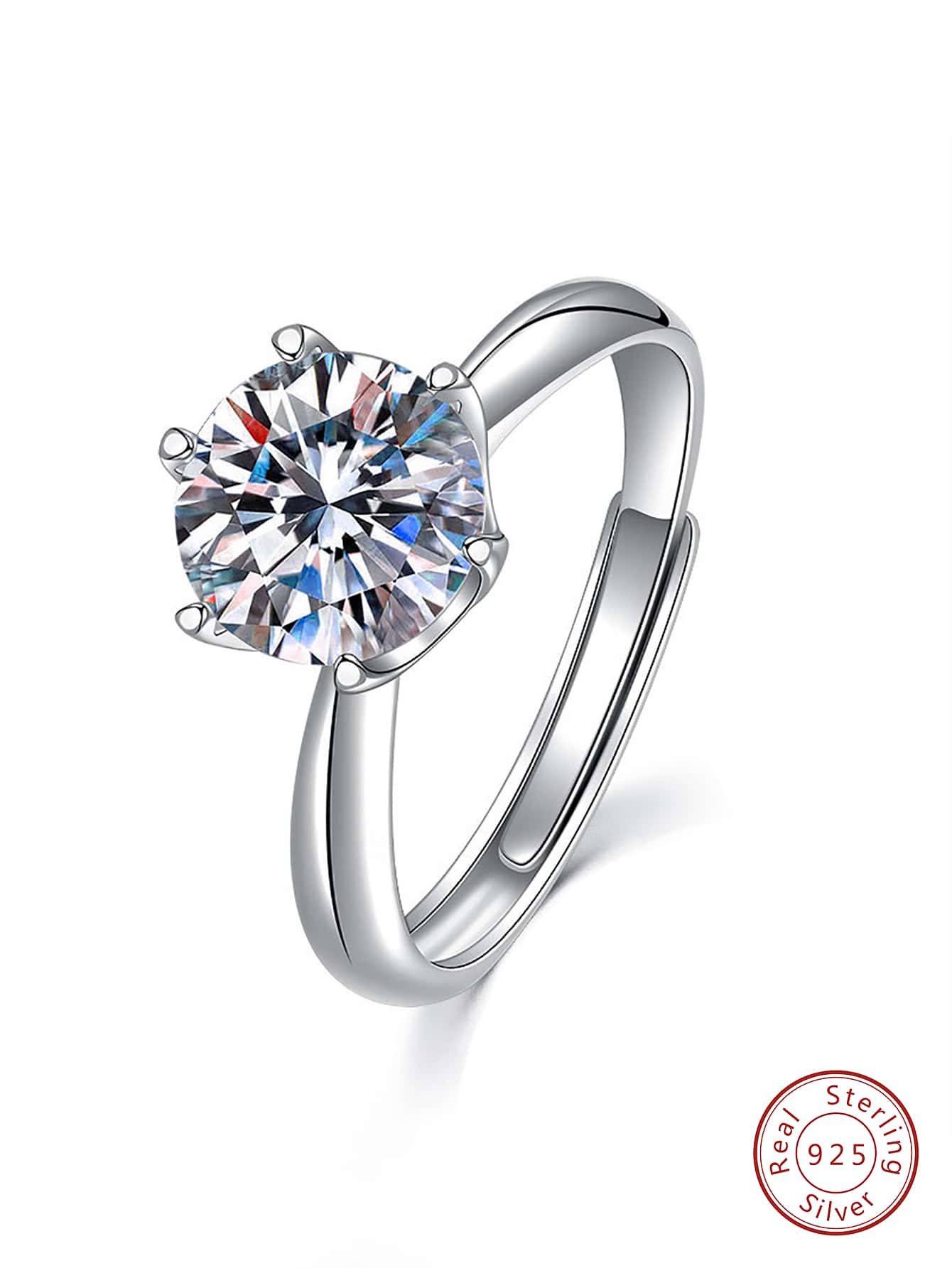 1入組簡單6爪方晶鋯石訂婚戒指結婚戒指純銀可調節定情戒指永恆戒指周年紀念戒指精美珠寶禮物女士女士女孩 - 銀色 - 查看 1