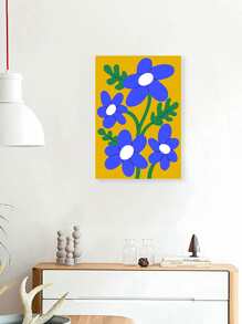 1入現代植物藝術品潮流花卉海報,抽象的馬蒂斯靈感藍色花卉,帶框畫布印刷,適用於酒吧和廚房家居裝飾,有3種尺寸可選,準備好掛 - 藍色 - 查看 2