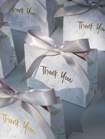50 pezzi Piccole Buste Regalo di Ringraziamento Con Stampa Marmorizzata E Decorazione A Fiocco, Sacchetti Di Carta Per Ringraziamenti Per Matrimoni