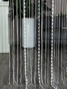 1入組發亮銀金屬絲燈籠線簾帶流蘇適用於窗戶,門,房間分隔物裝飾用品 - 白色 - 查看 4