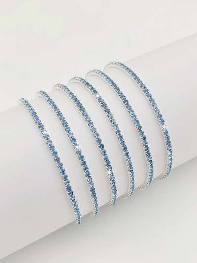 6pcs/Set Women's Ultrathin 2mm Crystal Stretch Bracelets, Transparent White Diamond Silver Tone Bangle, Fashion Party & Vacation Accessories With Sparkling Zirconia