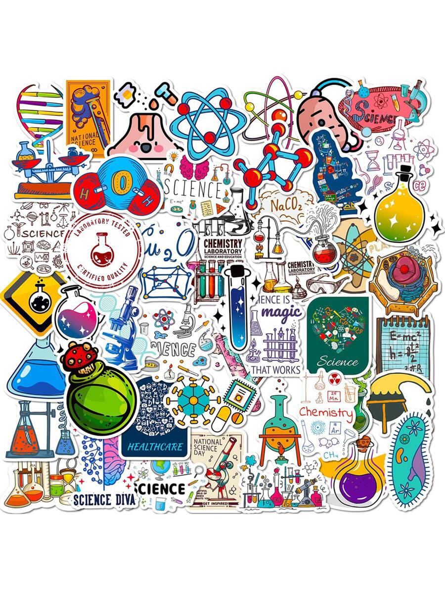 Finego 有趣實驗室科學貼紙 50 件，水瓶防水貼紙筆記本電腦滑板，乙烯基實驗貼紙包適合兒童青少年學生 - 彩色 - 查看 1
