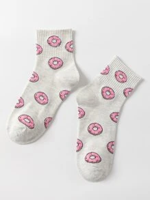1 par Donuts moderiktiga och mångsidiga dekorativa strumpor för vardagsbruk, höst - Multifärgad - Visa 3