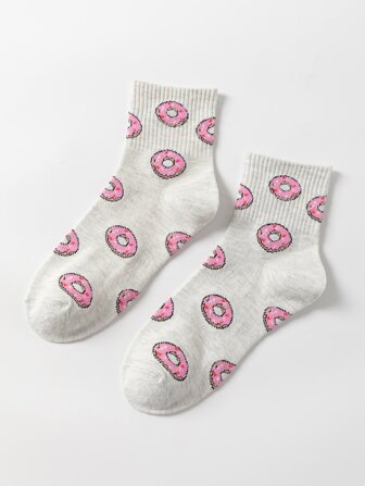 1 Pair Of Donuts Fashion And Versatile Everyday Decorative Socks, Fall