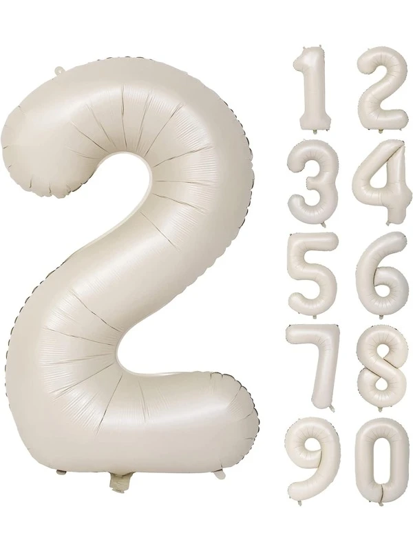 Cream White Number Balloon Helium Foil Mylar Balloon Birthday Party Banquet Decoration, Christmas