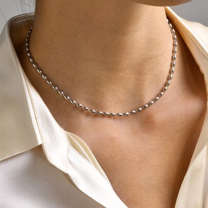 1 Peça Aço Inoxidável Mulheres Minimalista & Fashionable Em Forma Com Contas Colar de Corrente , Clavícula Cadeia