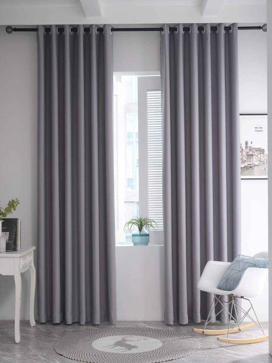 1pc Solid Color Simple Blackout Curtain - Grey - View 1