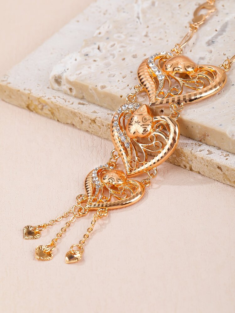 Dishowme Set di collana e orecchini a farfalla con ciondolo di perle imitazione gioielli a doppia catena per donne ragazze adolescenti placcato oro senza intaglio, metallo