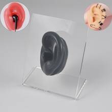 1套裝黑色軟矽膠靈活耳朵模型適用於穿孔聯係,模擬展示首飾類,教學工具成套工具,帶模型和展示板,日常穿著和穿孔展示