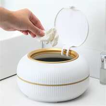 9.5升/3升时尚垃圾桶，适用于客厅，大容量简约直立纹理垃圾桶带盖，按压式桌面垃圾桶，适用于卧室、办公室、浴室、厨房、家居用品，白色 - 白色 - 查看 5